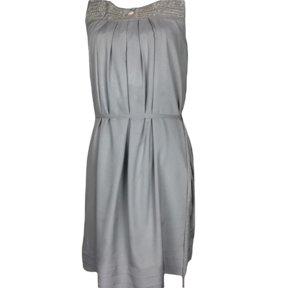 DKNY Pewter Cotton Sheath Dress With Embroidery